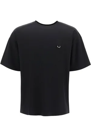 MUGLER Koszulki, Mężczyzna, Czarny, S, Bawełna, Oversize`owy T-shirt z okrągłym dekoltem i piercingiem