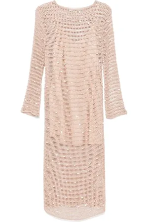 ZIMMERMANN Sukienki, Kobieta, Beżowy, S, Bawełna, Sukienka Midi Wylie Shell Crochet