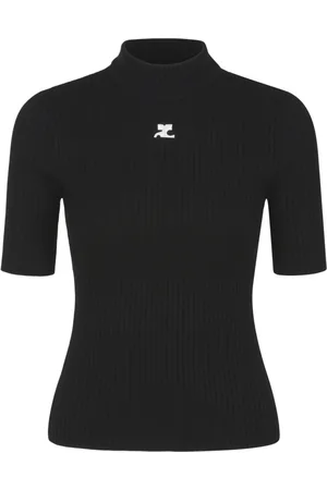 Courrèges Swetry, Kobieta, Czarny, S, Poliester, Czarna dzianinowa bluzka typu jumper