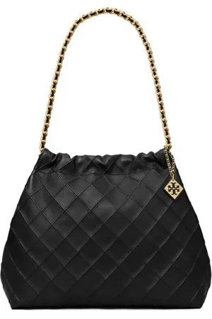 Tory Burch Torebki, Kobieta, Czarny, ONE SIZE, Skóra, Skórzana torebka na ramię z diamentowym pikowaniem