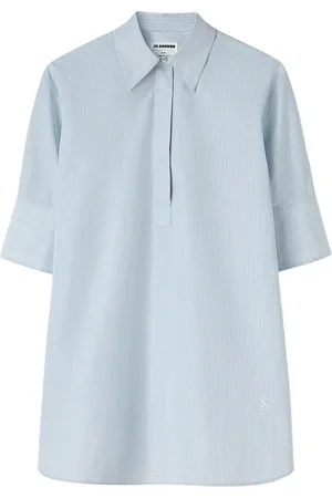 Jil Sander Bluzki, Kobieta, Biały, S, Bawełna, Niebieska koszula bawełniana w paski