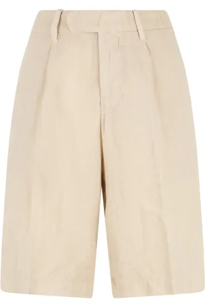 Boglioli Szorty, Mężczyzna, Beżowy, XL, Garment Dyed lniane plisowane szorty Bermuda
