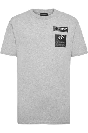 Philipp Plein Koszulki, Mężczyzna, Szary, S, Szary T-shirt z naszywkami
