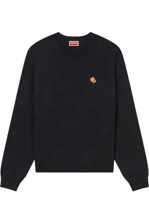 Kenzo Swetry, Kobieta, Czarny, M, Czarny Wełniany Haftowany Sweter