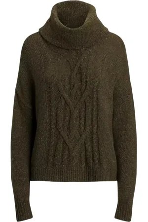 Ralph Lauren Swetry, Kobieta, Zielony, S, Oliwkowy golf z warkoczowym splotem