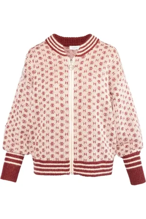Hest Swetry, Kobieta, Czerwony, L, Wełna, Logo Short Cardigan - Rose Smoke