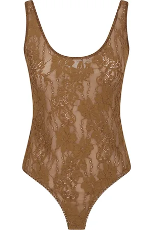 ZIMMERMANN Koszulki, Kobieta, brązowy, S, Nylon, Brązowy Top z dekoltem w łódkę i siatkowym wykończeniem