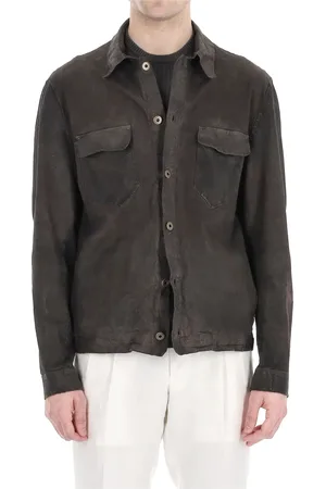 SALVATORE SANTORO Kurtki, Mężczyzna, brązowy, L, Brązowa Kurtka Overshirt Skórzana