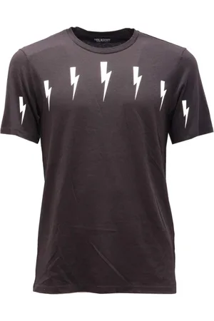 Neil Barrett Koszulki, Mężczyzna, Czarny, S, Bawełna, Slim Fit Bawełna Modal Flash Print