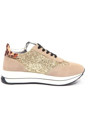 Moschino Buty, Kobieta, Beżowy, 37 EU, Glitter Sneaker w Beżu/Złoto/Biały