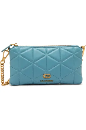 La Carrie Torebki, Kobieta, Niebieski, ONE SIZE, Skórzana Pochette Portfel Torba z Łańcuchem