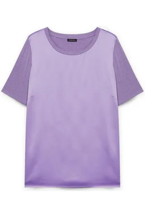 Fiorella rubino Koszulki, Kobieta, Fioletowy, S, T-shirt z satyny i dżerseju lurex