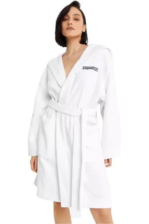 Dsquared2 Bielizna nocna, Kobieta, Biały, L, Bawełna, Szlafrok z kapturem z logo