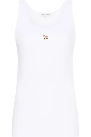 Maison Kitsuné Koszulki, Kobieta, Biały, L, Bawełna, Damski prążkowany top na ramiączkach Baby Fox