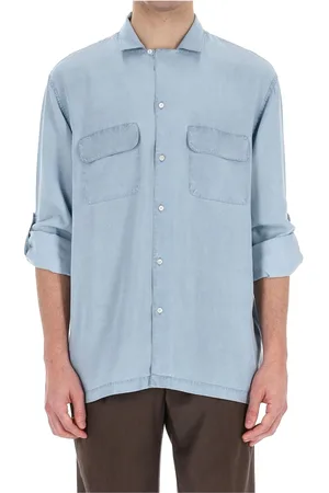OFFICINE GENERALE Koszule, Mężczyzna, Niebieski, XL, Denim, Denim Koszula z kołnierzykiem Leto