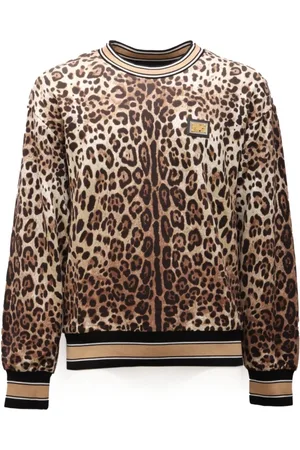 Dolce & Gabbana Bluzy, Mężczyzna, Wielobarwność, S, Bluza z nadrukiem leoparda Made in Italy