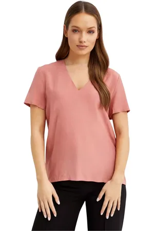 FAY Koszulki, Kobieta, Różowy, S, Bluzka z dekoltem w serek w stylu casual