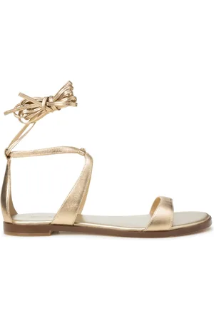 Michael Kors Buty, Kobieta, Żółty, 39 1/2 EU, Laminowane Skórzane Sandały z Sznurówkami