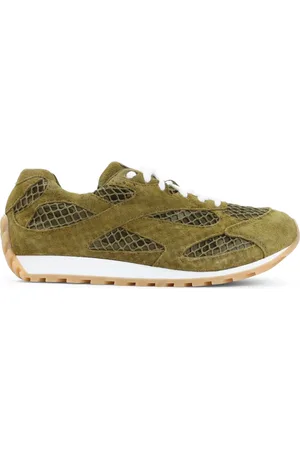 Bottega Veneta Buty, Kobieta, Zielony, 38 EU, Zamsz, Zielone Sneakersy Stylowy Okrągły Nosek Sznurowane