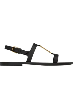 Saint Laurent Buty, Kobieta, Czarny, 37 1/2 EU, Brązowe Skórzane Sandały z Paskiem na Kostkę