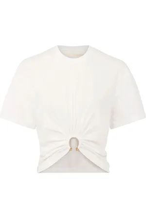Paco rabanne Koszulki, Kobieta, Biały, L, Biała Bawełniana Koszulka z Eleganckim Designem