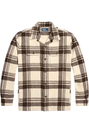 Ralph Lauren Koszule, Mężczyzna, brązowy, L, Wełna, Koszula w kratę z wełny