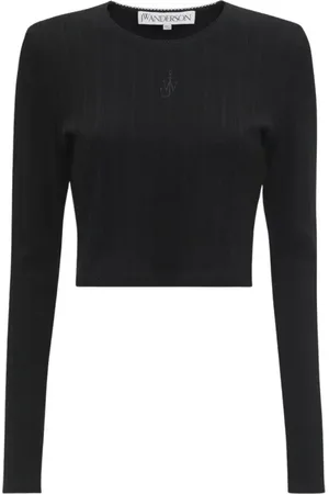 J.W.Anderson Swetry, Kobieta, Czarny, XS, Bawełna, Krótki top z haftowanym logo kotwicy