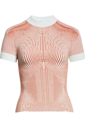 Jean Paul Gaultier Swetry, Kobieta, Pomarańczowy, S, Krótki Sweter z żebrowanymi mankietami