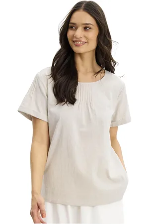 In Front Bluzki, Kobieta, Beżowy, XL, Bawełna, Prosta Runa Blouse Piasek