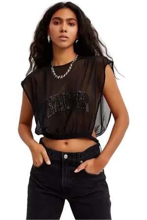 Jean Paul Gaultier Koszulki, Kobieta, Czarny, M, Tiul, Czarny Przezroczysty Top z Logo
