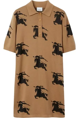 Burberry Sukienki, Kobieta, brązowy, M, Bawełna, Brązowa Sukienka Polo z Grafiką Rycerza