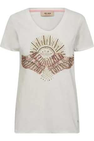 Mos Mosh Koszulki, Kobieta, Biały, S, Bawełna, Dekoracyjny T-shirt z cekinami w kolorze pudrowego różu