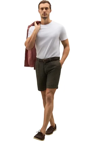 Boglioli Szorty, Mężczyzna, Zielony, S, Garment Dyed lniane plisowane szorty Bermuda