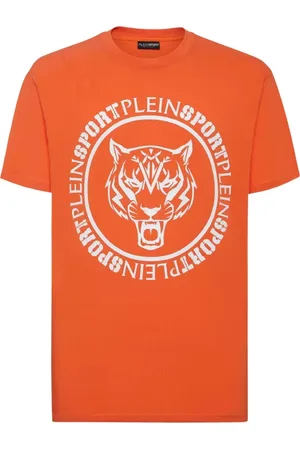 Philipp Plein Koszulki, Mężczyzna, Pomarańczowy, M, Pomarańczowy t-shirt z tygrysem