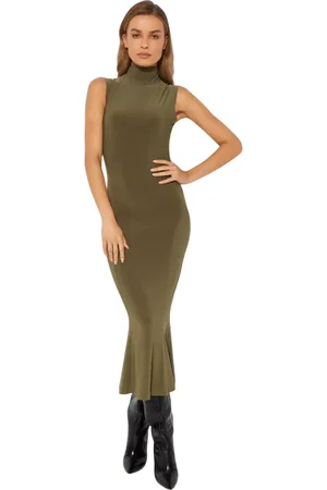 Norma Kamali Sukienki, Kobieta, Zielony, S, Spandex, Oliwkowa Sukienka Bez Rękawów Midi