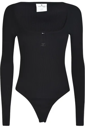 Courrèges Koszulki, Kobieta, Czarny, M, Czarny Body z Haftowanym Logo Henley