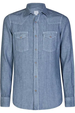ELEVENTY Koszule, Mężczyzna, Niebieski, M, Len, Koszula Slim Fit Texas Style