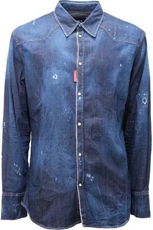 Dsquared2 Koszule, Mężczyzna, Niebieski, S, Jeansyowa koszula z efektem ścierania