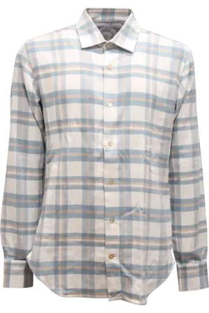 ELEVENTY Koszule, Mężczyzna, Niebieski, M, Premiumowa Koszula Flanelowa Made in Italy