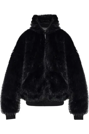 Balenciaga Kurtki, Kobieta, Czarny, S, Bawełna, Czarna kurtka narciarska z kapturem ze sztucznego futra
