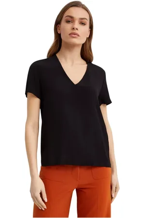 FAY Koszulki, Kobieta, Czarny, M, T-shirt z dekoltem w serek