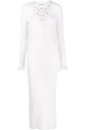 Paco rabanne Sukienki, Kobieta, Biały, M, Wełna, Biała Dzianinowa Sukienka z Koronką