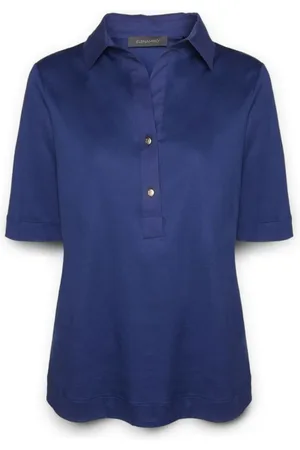 Elena Miro Bluzki, Kobieta, Niebieski, L, T-shirt z kołnierzykiem i guzikami