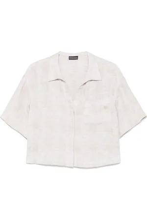 Emporio Armani Bluzki, Kobieta, Beżowy, L, Beżowe Koszule z Krótkimi Rękawami