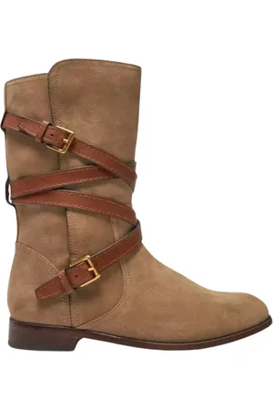 Ralph Lauren Buty, Kobieta, brązowy, 37 EU, Zamsz, Zamszowe botki z ozdobnymi paskami