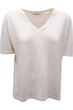 KANGRA CASHMERE Swetry, Kobieta, Biały, L, Lniana bluzka z dekoltem V Model 8960