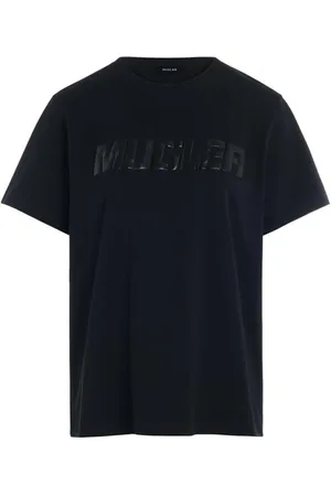 MUGLER Koszulki, Kobieta, Czarny, S, Czarna Bawełniana Koszulka z Logo
