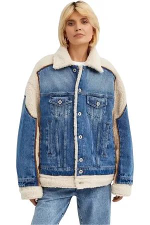 Jean Paul Gaultier Kurtki, Kobieta, Niebieski, S, Niebieska Kurtka Jeansyowa z Kożuchem Oversize