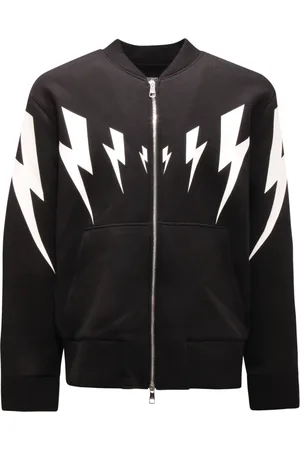 Neil Barrett Kurtki, Mężczyzna, Czarny, 2XS, Tiger Bolt Zip-Up Bomber Sweatshirt