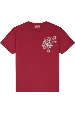 Kenzo Koszulki, Kobieta, Czerwony, M, Haftowany T-shirt Star Tiger